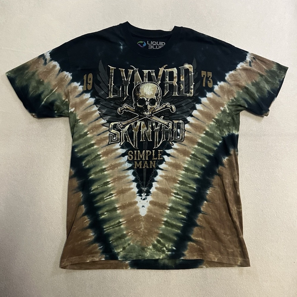 Liquid Blue Lynyrd Skynyrd T-Shirt Large Simple Man Tie Dye 2013 Skull Crossbone